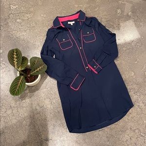 Long sleeve navy/pink shirt dress